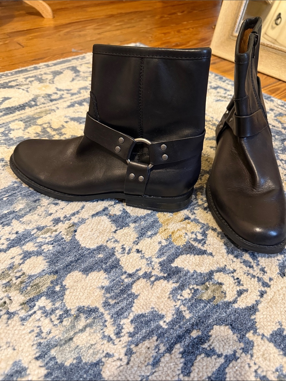 House of Harlow 1960 Black Leather Harness Ankle Boots